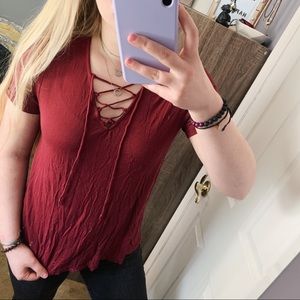 OLD NAVY maroon criss cross detail shirt